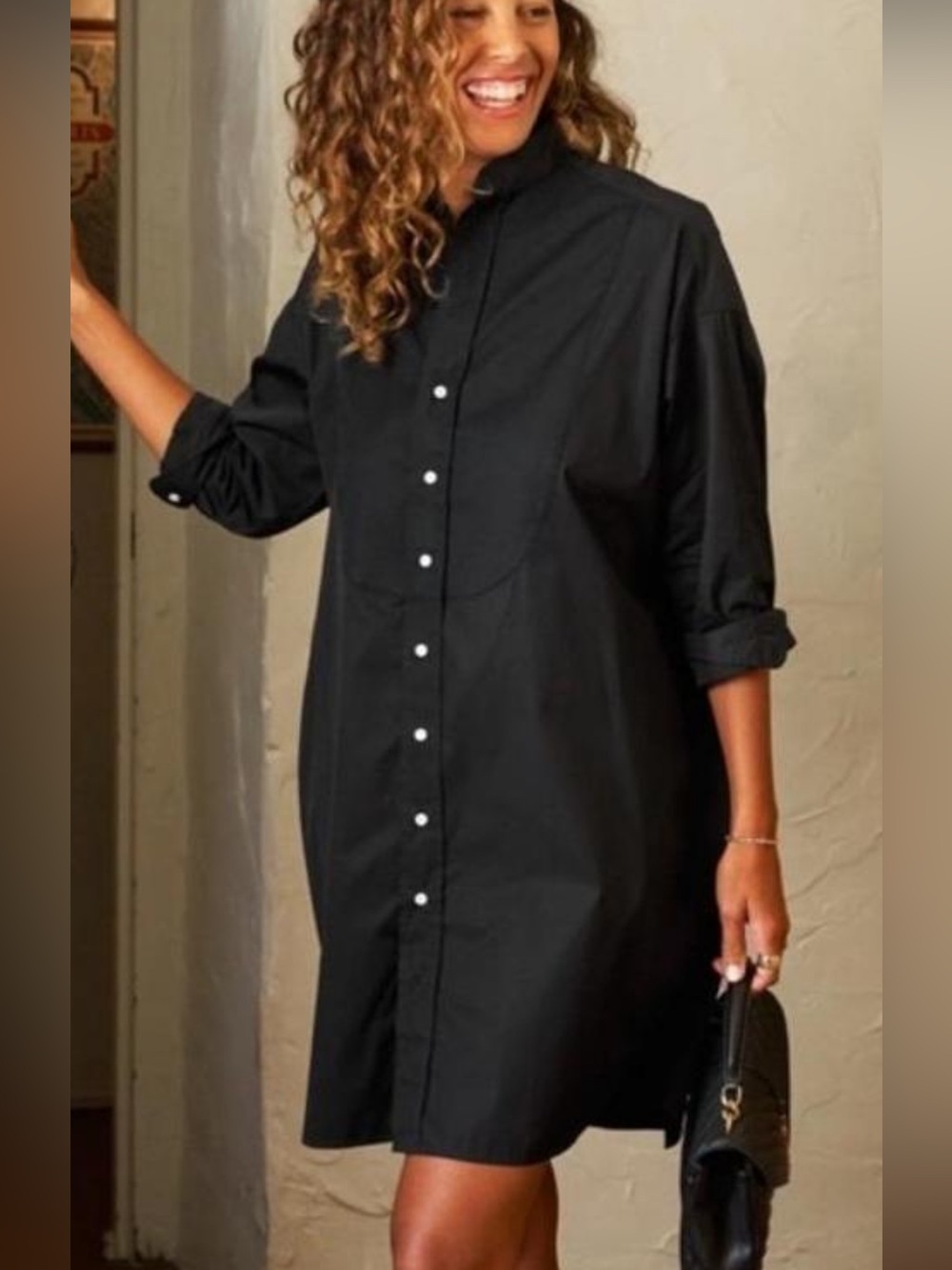 Frank & Eileen Black Button-Front Midi Shirt Dress Size Medium